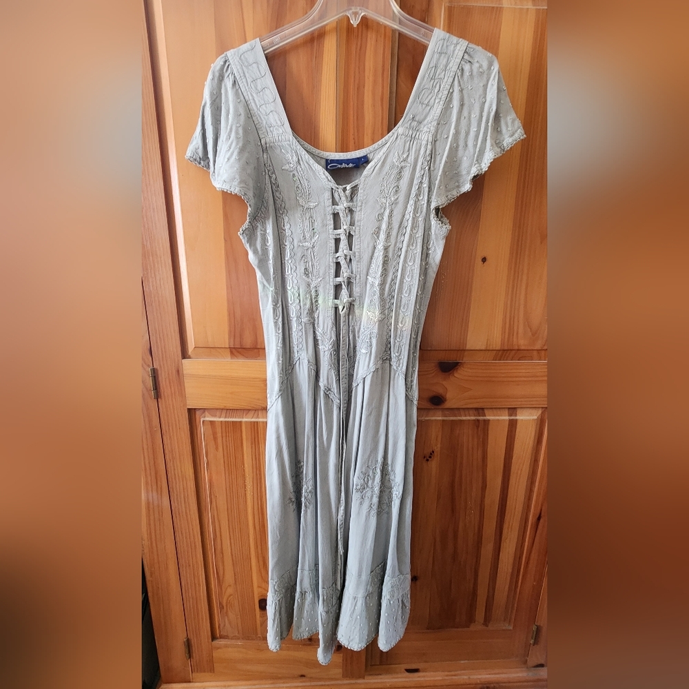 Celine Light Gray Maxi Dress with Lace-Up Detail